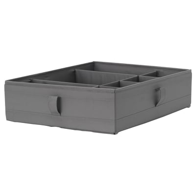 Graues SKUBB-Organizer-Tablett, Stoff mit mehreren Fächern für Socken und Zubehör.