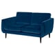 Option: SMEDSTORP: Retro-Sofa aus blauem Samt mit weichen Kurven und kegelförmigen Beinen.