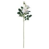 Künstliche weiße Rose mit grünen Blättern, Stielen und Knospen. Hergestellt aus recycelten Materialien.