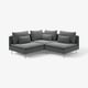 Modernes, graues, l-förmiges SÖDERHAMN-Sofa mit Kissen, Metallbeinen, tiefen Sitzen.