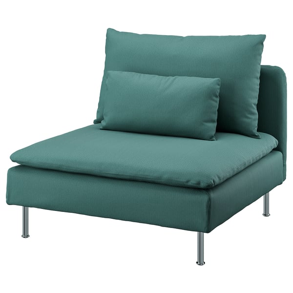 Teal SÖDERHAMN Sessel mit Metallbeinen, Plüsch, tiefer Sitzfläche, gemütliches Design.