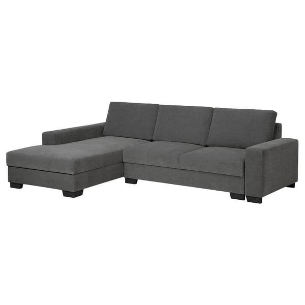 Ein graues SÖRVALLEN-Sofa mit Chaiselongue in einem modernen, minimalistischen skandinavischen Design.