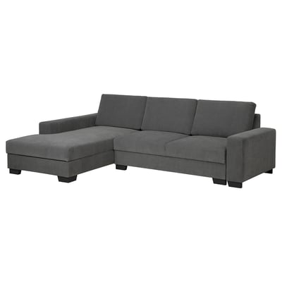 Ein graues SÖRVALLEN-Sofa mit Chaiselongue in einem modernen, minimalistischen skandinavischen Design.