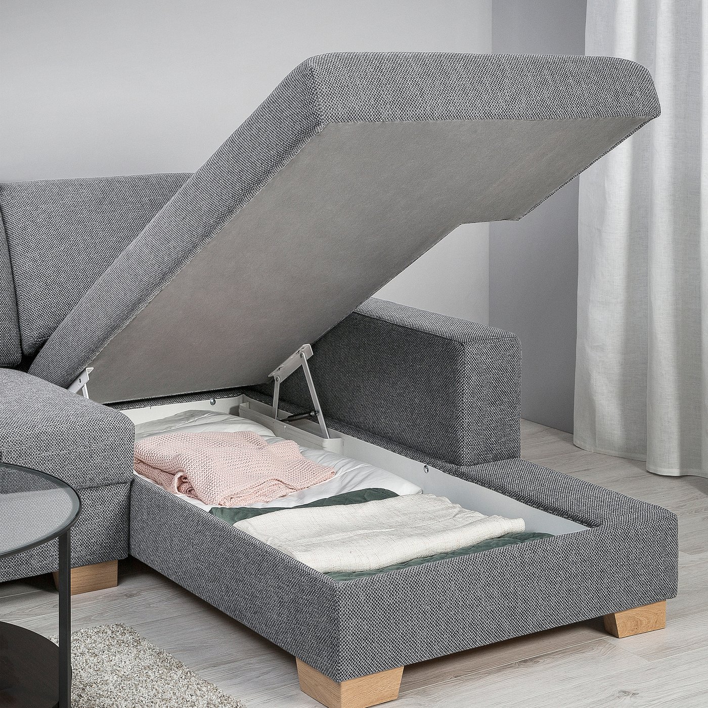 SÖRVALLEN 3er-Bettsofa mit Récamiere Grau/Schwarz