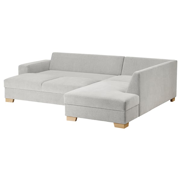 Modernes graues Sektionssofa, minimalistischer Stil, helle Holzbeine.