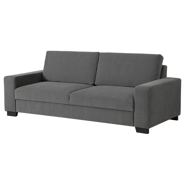 Ein graues SÖRVALLEN-Sofa, modern, minimalistisch, 3-Sitzer mit Stoffbezug.
