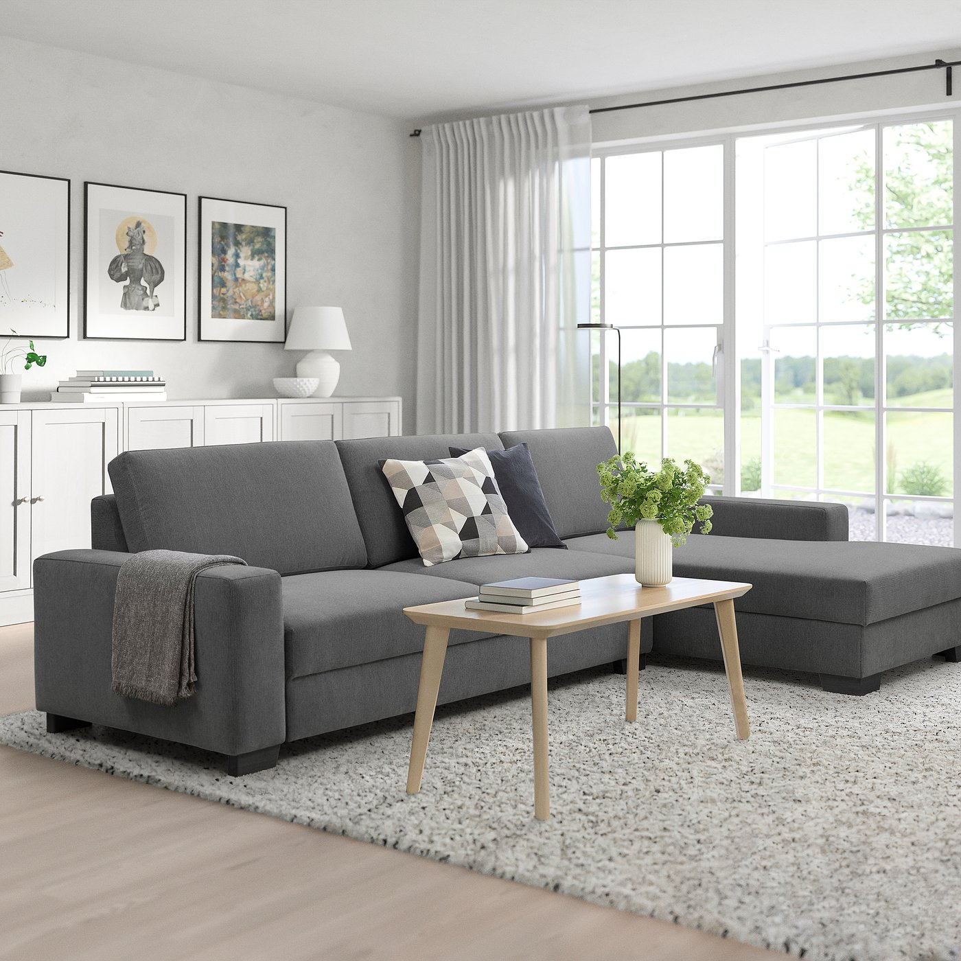 Thumbnail - IKEA SÖRVALLEN 4er-Sofa mit Récamiere rechts/Tallmyra mittelgrau mit Récamiere rechts/Tallmyra mittelgrau