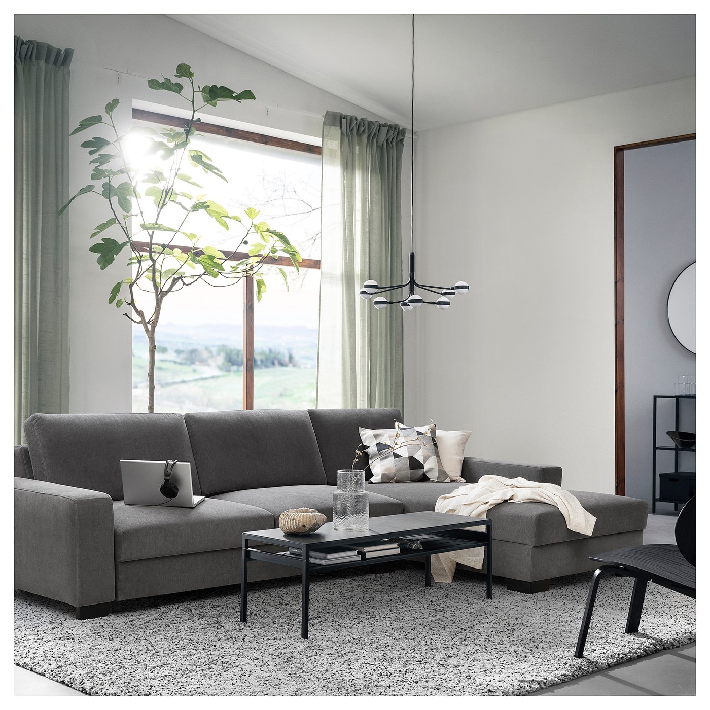 Thumbnail - IKEA SÖRVALLEN 4er-Sofa mit Récamiere rechts/Tallmyra mittelgrau mit Récamiere rechts/Tallmyra mittelgrau