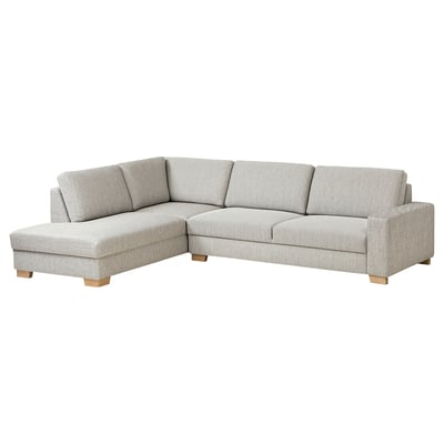 SÖRVALLEN Sektionssofa, hellgrau, modernes skandinavisches Design mit weichen Kissen und abgewinkelten Rückenlehnen.