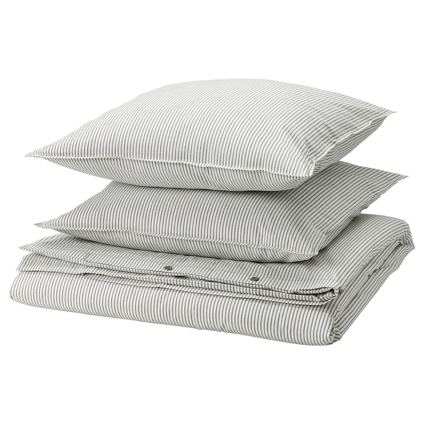 IKEA SOLFIBBLA Bettwäsche-Set, 3-teilig grau weiß/Streifen 240x220/80x80 cm
