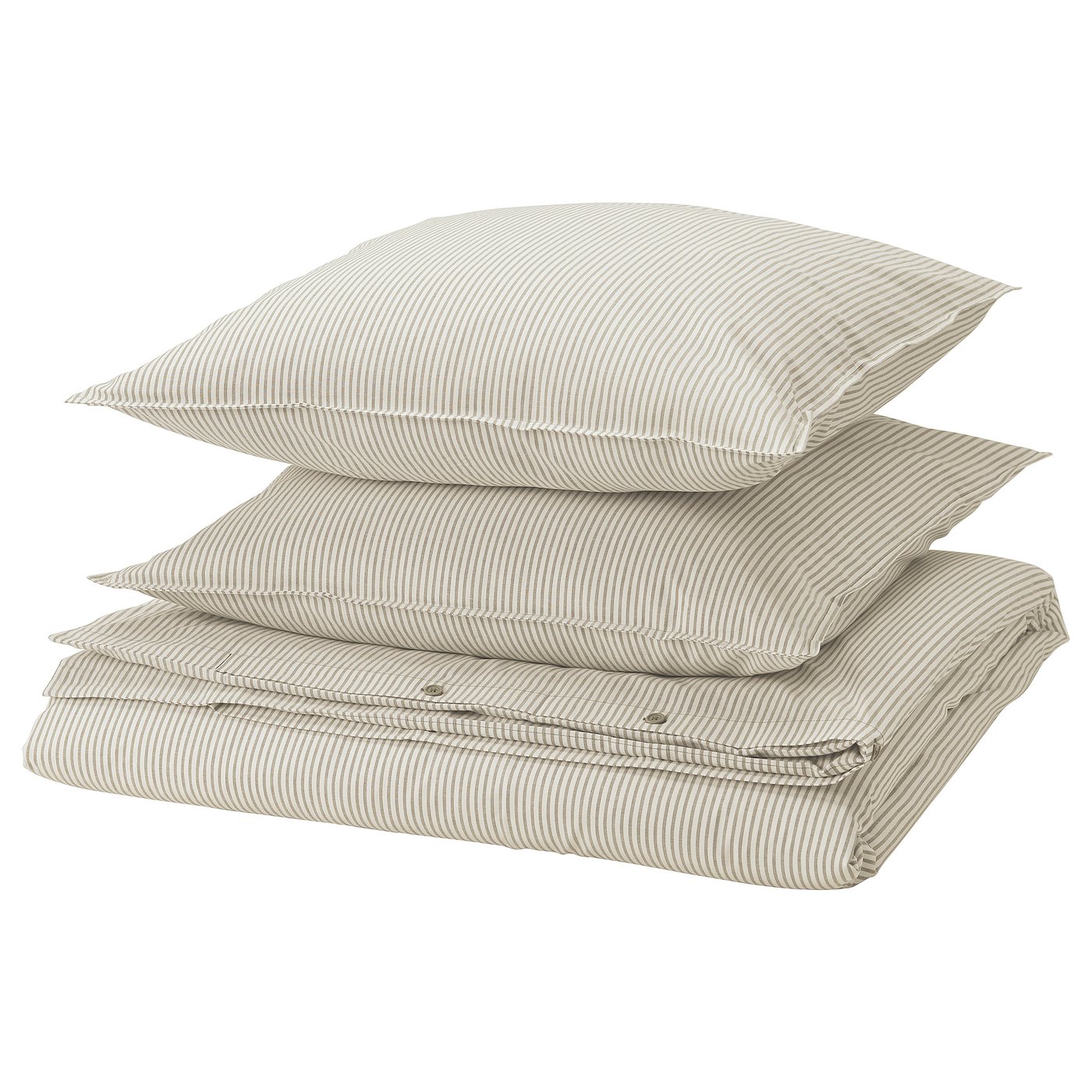 IKEA SOLFIBBLA Bettwäsche-Set, 3-teilig weiß beige/Streifen 240x220/80x80 cm