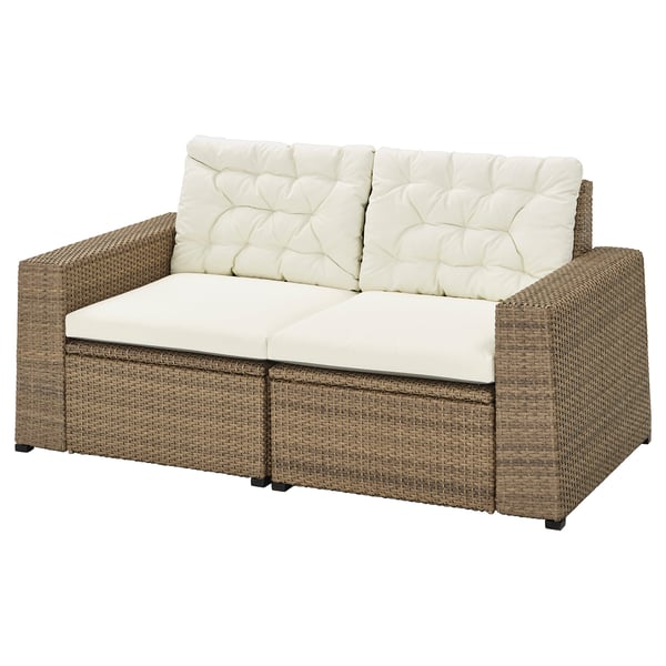 SOLLERÖN 2er-Sitzelement/außen, braun/Kuddarna beige, 161x82x84 cm