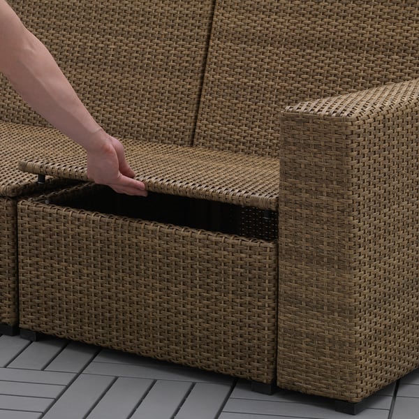 SOLLERÖN 2er-Sitzelement/außen, braun/Kuddarna beige, 161x82x84 cm