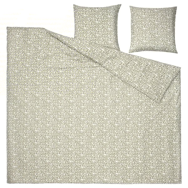 SORGMANTEL Bettwäsche-Set, botanischer Blattdruck, beige, recycelte Baumwolle-Polyester, quadratische Kissen.