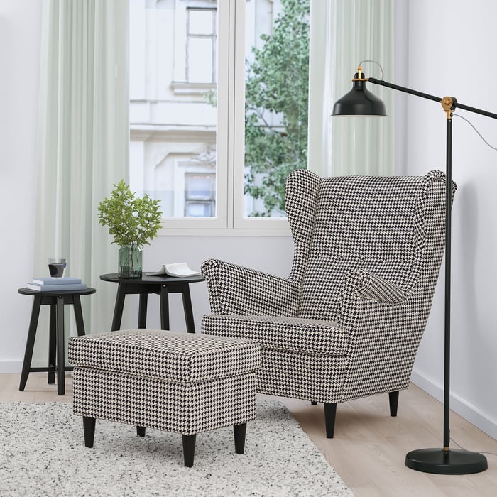 STRANDMON Sessel & Hocker, Vibberbo schwarz/beige IKEA Deutschland