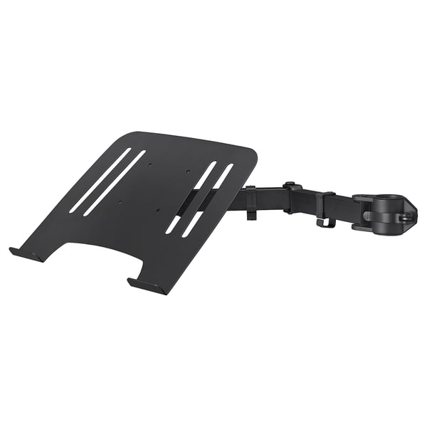 Schwarze STUBBERGET Laptophalterung mit neigungsverstellbarem Arm und Kunststoffbeschlag.