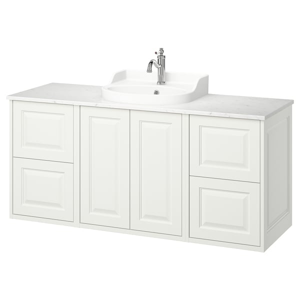 Waschtisch TÄNNFORSEN: weiß, Holz, 6 Schubladen, Einzelwaschbecken, klassisches Design.