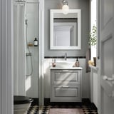 Graues Badezimmer mit TÄNNFORSEN Waschtisch & Glasdusche