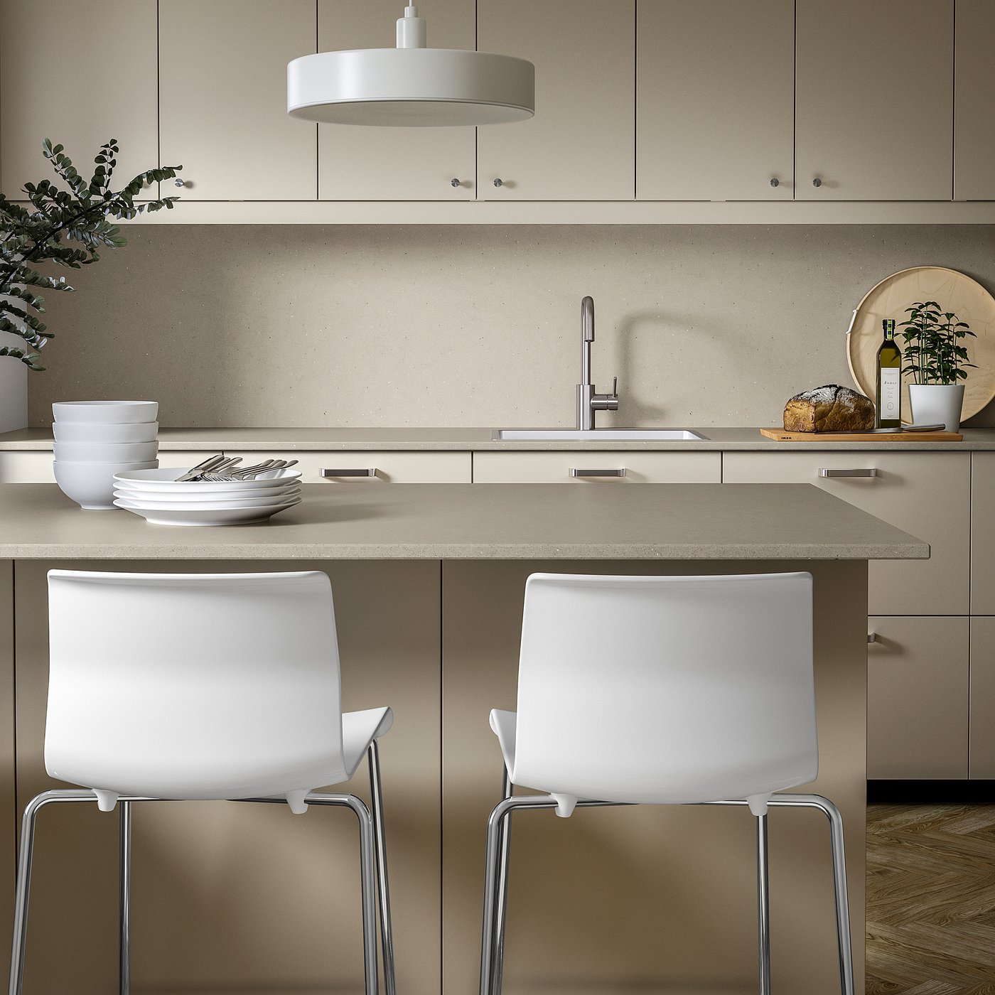 Thumbnail - IKEA TÄRNHULT Wandpaneel maßgefertigt dunkelbeige Kalksteinmuster/Glaskomposit