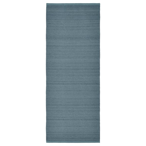 Ein grau-blauer rechteckiger TIDTABELL-Teppich mit strukturiertem, gewebtem Design. Es besteht aus Baumwolle und Wolle, ideal für gemütliche Böden.