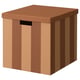 Braun gestreifte Aufbewahrungsbox mit Deckel und Griff, quadratische Form.