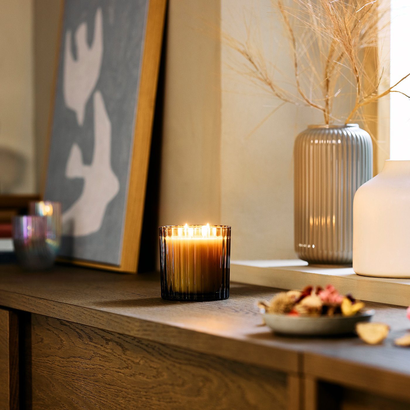 Thumbnail - IKEA TOFSTÄRNA Duftkerze im Glas, 2 Dochte Feigenblatt braun