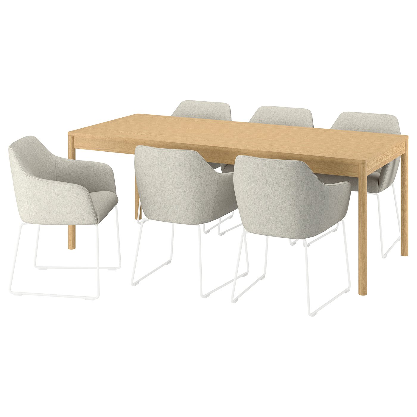 IKEA TONSTAD / TOSSBERG Tisch und 6 Stühle Eichenfurnier/Gunnared beige weiß