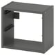 Option: Ein dunkelgrauer TROFAST Wandschrank mit rechteckiger Form und minimalistischem Design mit drei offenen Fächern zur Aufbewahrung.