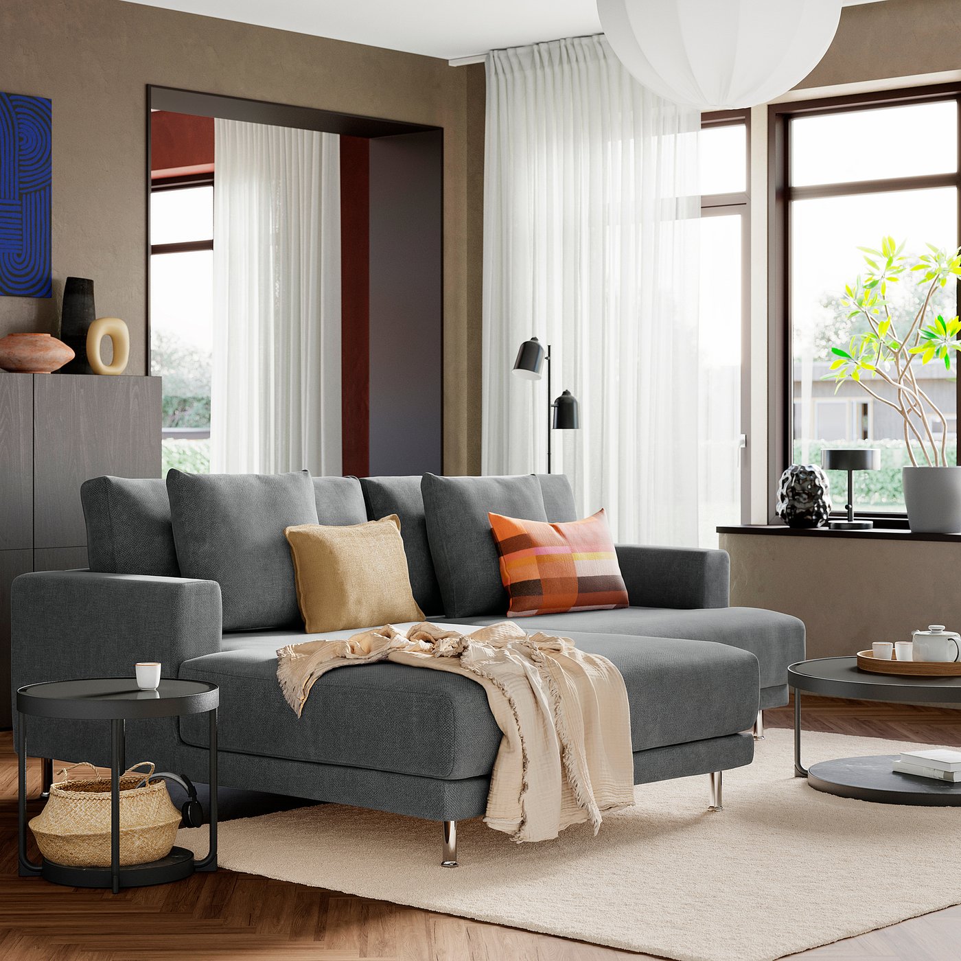 Thumbnail - IKEA UPPÅKRA 3er-Sitzelement mit Récamiere links/Johanneshov dunkelgrau Johanneshov dunkelgrau