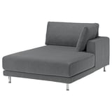 Graue UPPÅKRA-Stoffchaiselongue mit plüschigen, strukturierten Polstern, modernen Metallbeinen.