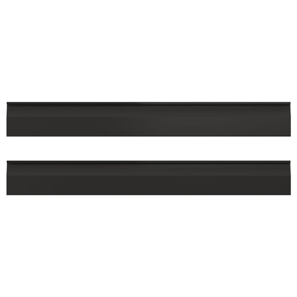 Zwei schlanke, schwarze, rechteckige Paneele mit schmalen, länglichen Griffen, die nebeneinander angeordnet sind.