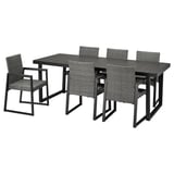 VÄRMANSÖ Esszimmergarnitur für den Außenbereich: schwarz, 6 Korbstühle, Stahltisch, modern, langlebig.