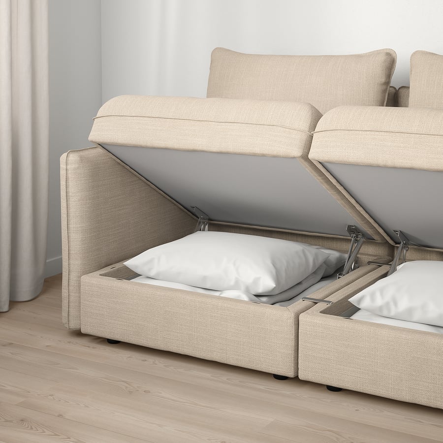 VALLENTUNA Modulecksofa 3sitzig, Mit Stauraum/Hillared beige IKEA