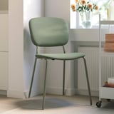 VIHALS Stuhl in Hellgrün. Moderne, gepolsterte Sitz-/Rückenlehne, vierbeiniges Design. Kleiner als nahegelegene Gerichte, größer als Blumen.