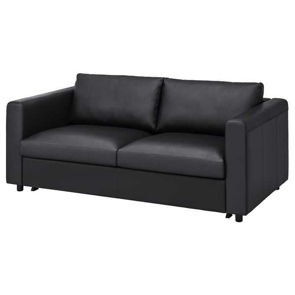 Bild VIMLE Schlafsofa aus schwarzem Leder, schlankes und modernes Design mit 2-Sitzer-Abschnitt.