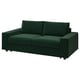 Option: Modernes Schlafsofa aus grünem Stoff mit quadratischen Armlehnen und Kissen.