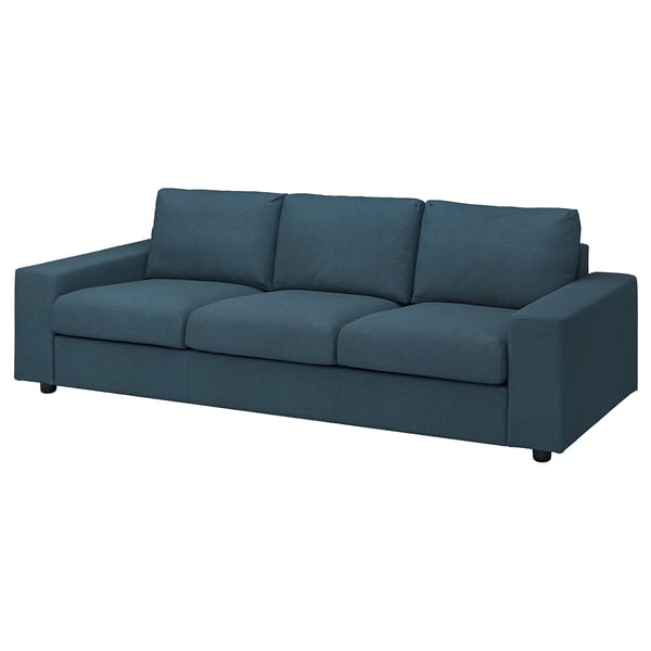 Blaues VIMLE Sofa mit dicken Kissen, rechteckige Form, modernes Design.