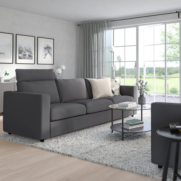 VIMLE 3er-Sofa, Mit Nackenkissen/Hallarp grau - IKEA Deutschland