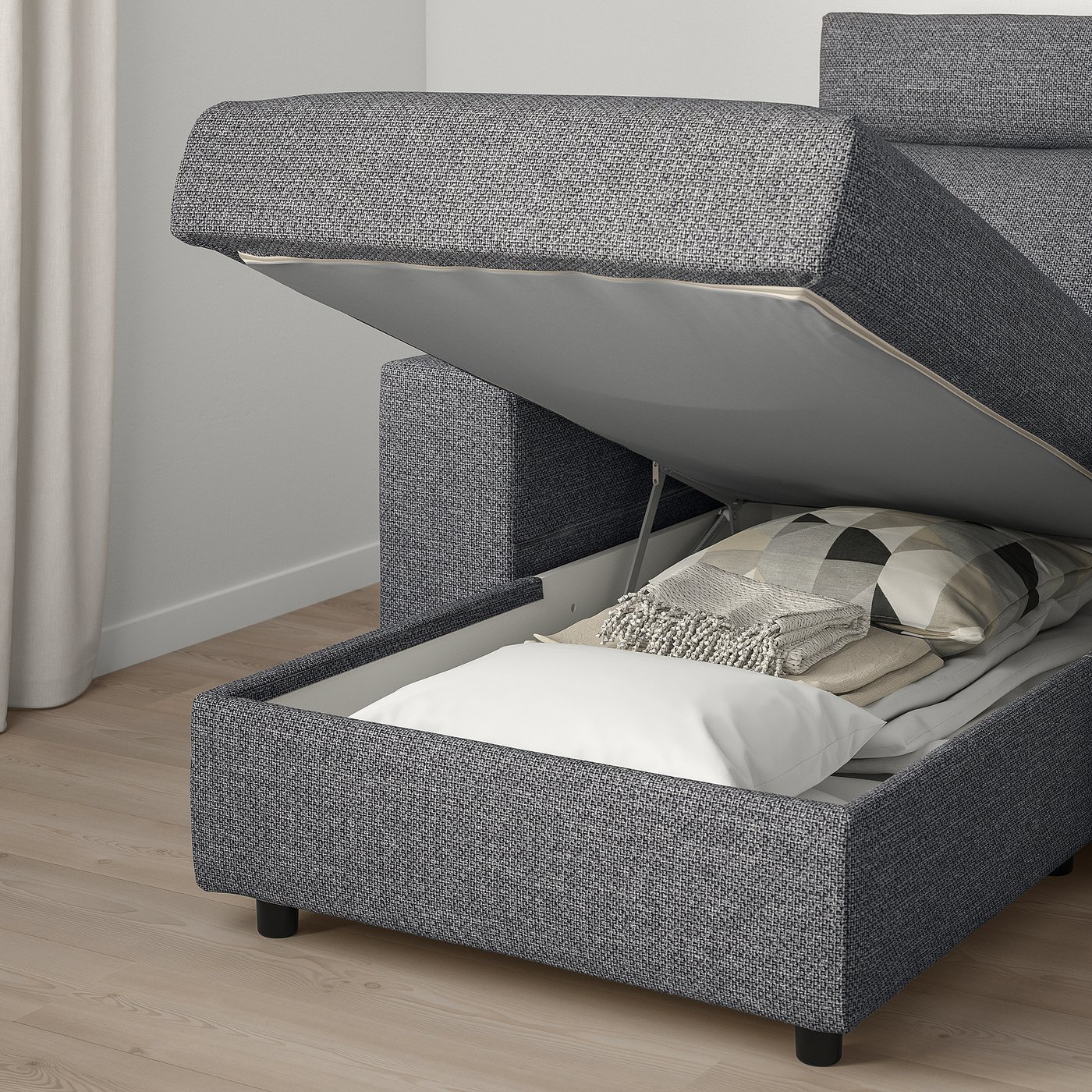 Thumbnail - IKEA VIMLE 3er-Sofa mit Récamiere mit Nackenkissen/Lejde grau/schwarz mit Récamiere mit Nackenkissen/Lejde grau/schwarz
