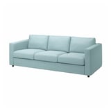 Blaues VIMLE Sofa, modernes Design, weicher Stoff, L-förmige Armlehnen.