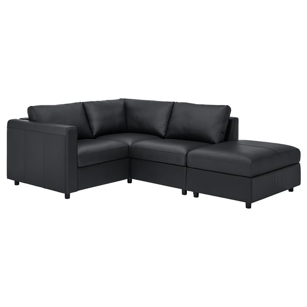 Schwarzes L-förmiges VIMLE-Sofa mit Ablage-Fußhocker, modernes Design.