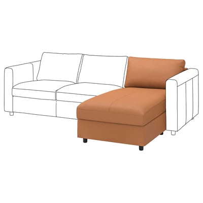 VIMLE Sofa mit Chaise aus braunem Leder.