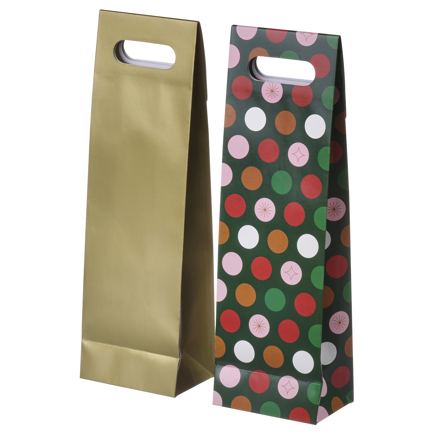 IKEA VINTERFINT Geschenktüte für Flasche verschiedene Muster bunt/goldfarben