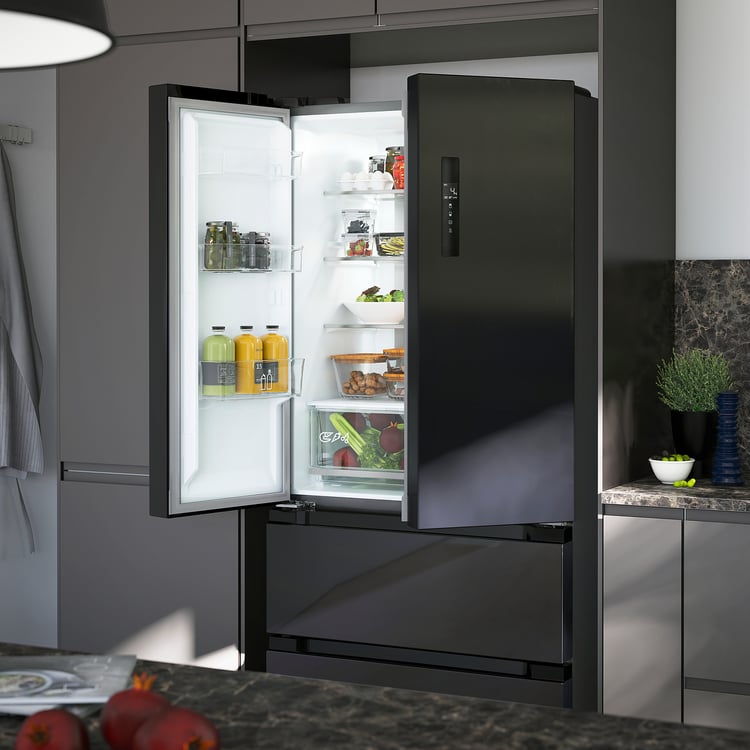 VINTERKALL Kühl/Gefrierschrank doppeltürig, IKEA 700 freistehend/schwarz Edelstahl, 341/171 l