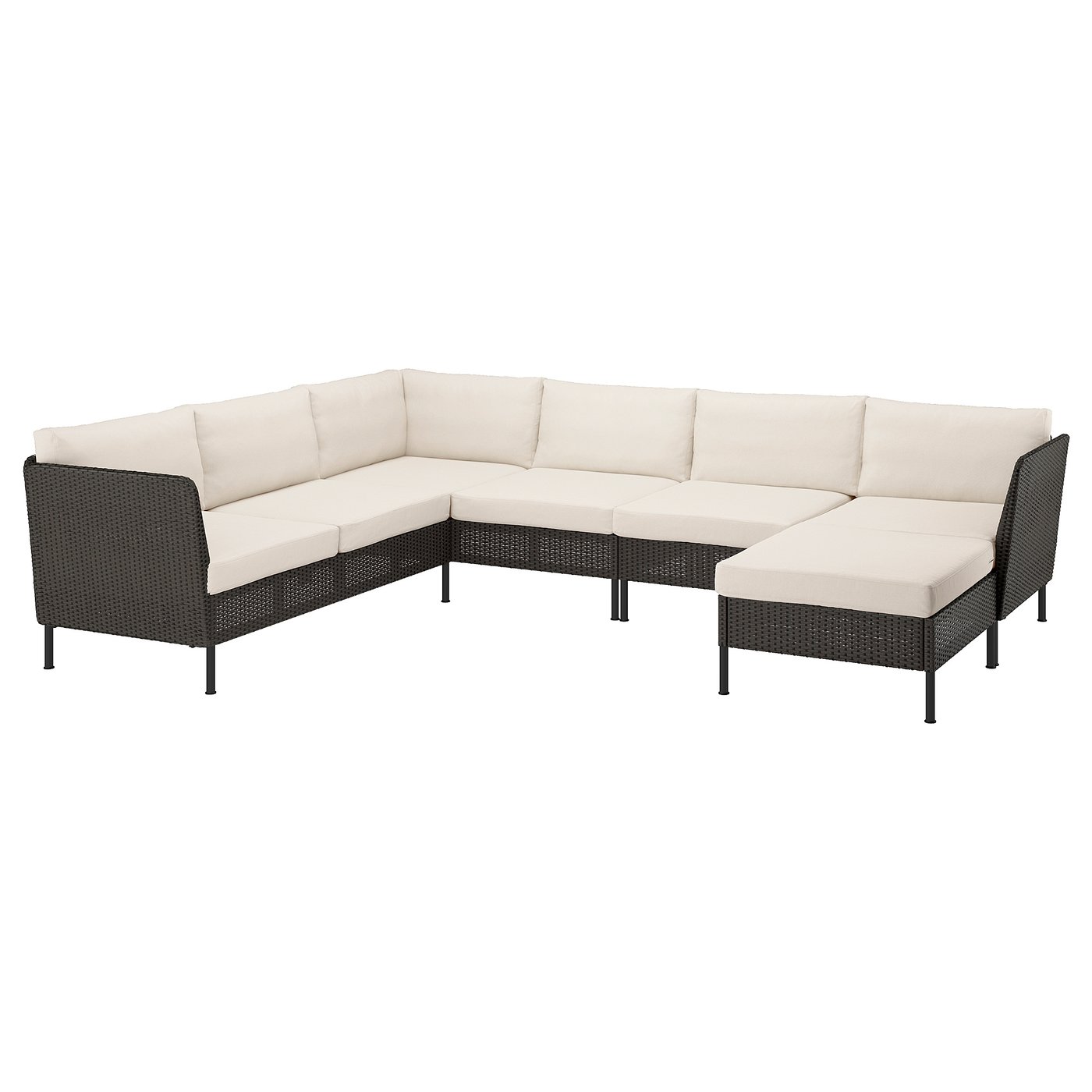 IKEA VITTSKÄR 5er-Modulecksofa für draußen Kunststoffrattan dunkelgrau/Frösön/Duvholmen beige 80x80 cm\80x44 cm\\80x80 c...