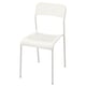 A white ADDE chair, a stackable plastic chair with a flexible back, designed for easy storage and additional seating.