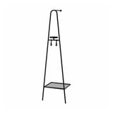 Black ÄLGANÄS coat rack, metal, triangular with shelf, sleek, minimal design.