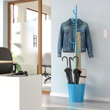 Blue ÄLGANÄS coat stand, slim, holds jackets, umbrellas, mats. Powder-coated metal, durable, easy clean.