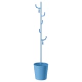 Blue ÄLGANÄS coat stand: slim, playful design with 5 hooks and 3-compartment basket for storage.