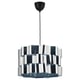 Modern silver pendant lamp with wavy design. Steel frame, pet plastic shade. Hangs from black cord, emits soft light.